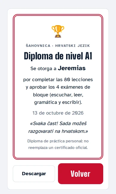 Diploma de práctica de nivel A1